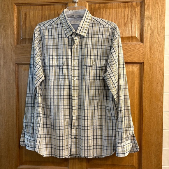 Hickey Freeman Multi-Color Plaid Shirt Button Up Long Sleeve Mens L Large Cotton - Picture 1 of 8